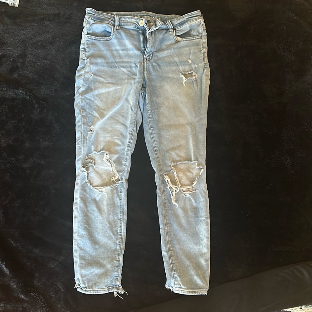American Eagle next level stretch, straight leg ripped jeans.